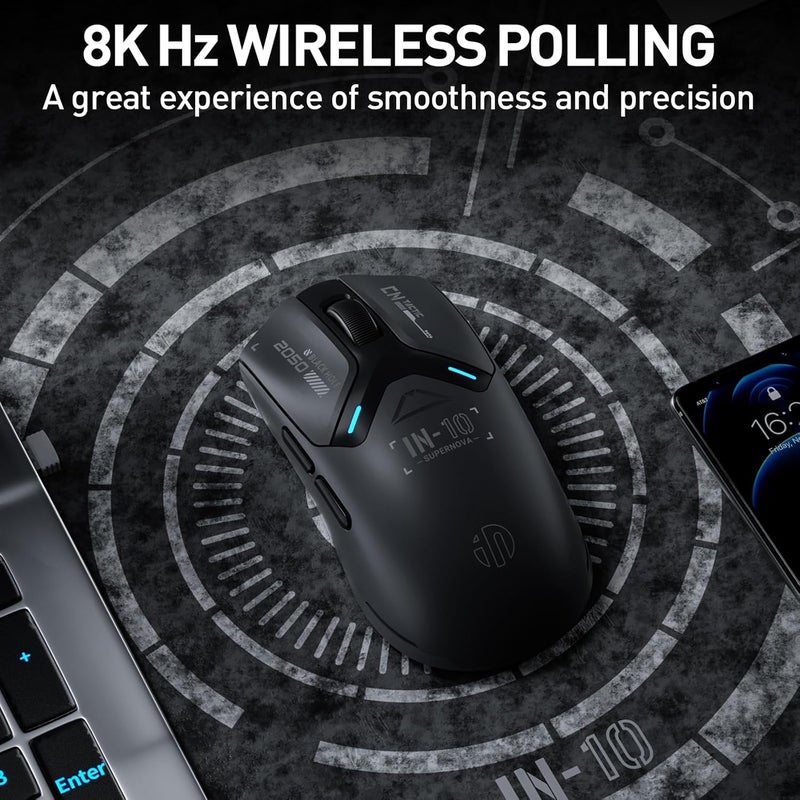 inphic IN10P Superlight Wireless Gaming Mouse, 60g, 8K Polling Rate, 26,000 DPI, Tri-Mode, PAW3395 Sensor, Fully Programmable - Image 5